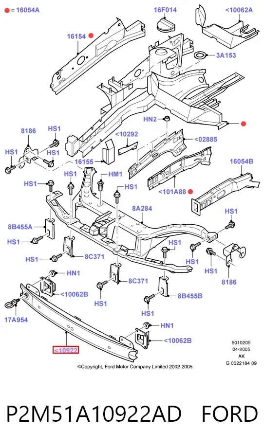 Refuerzo parachoque delantero P2M51A10922AD Ford