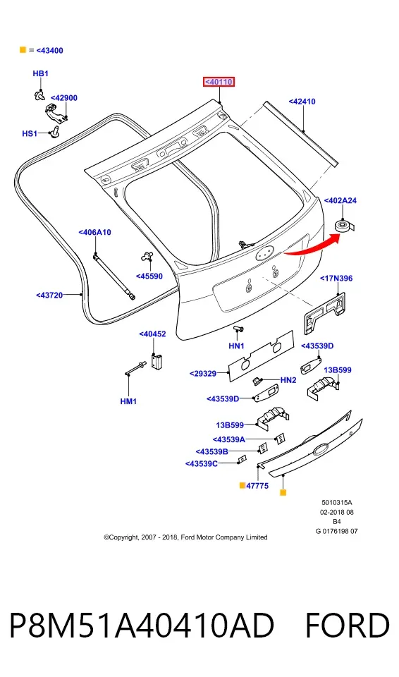 Puerta trasera P8M51A40410AD Ford
