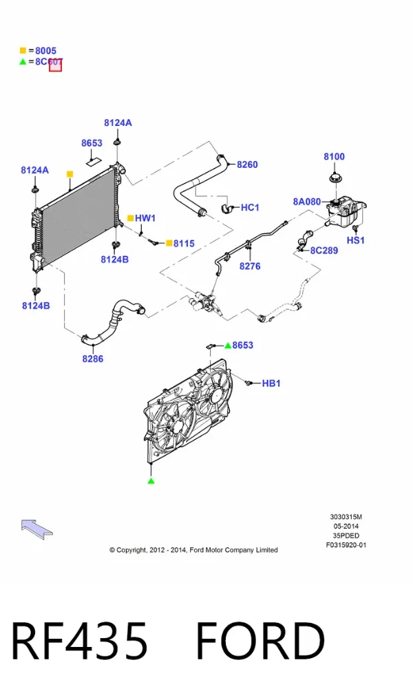 Ventilador de radiador RF435 Ford