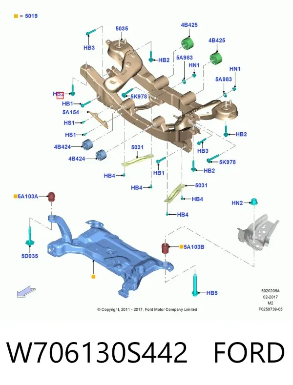 Perno de soporte de carrocería W706130S442 Ford