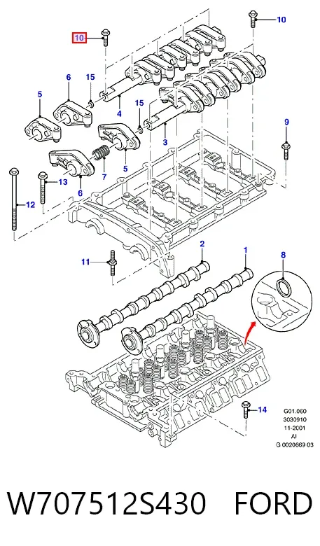 Tornillo del balancín de válvula W707512S430 Ford