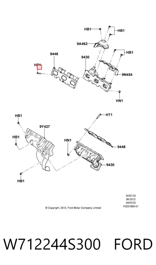 Espárrago del colector de escape W712244S300 Ford