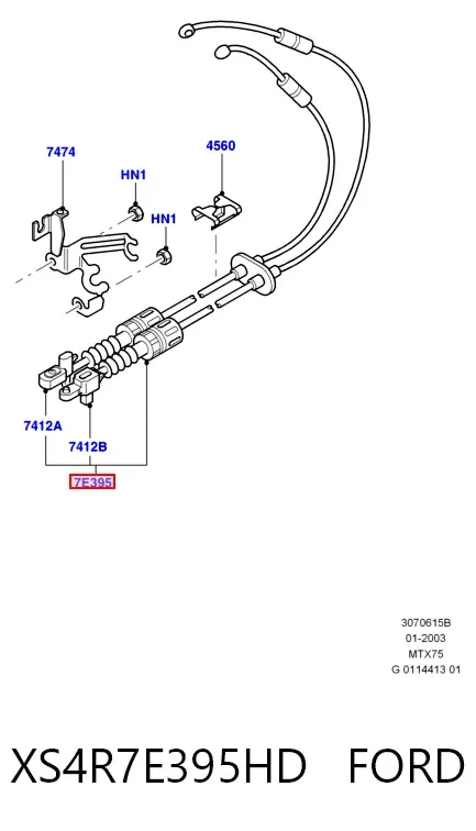 Cables de caja de cambios XS4R7E395HD Ford