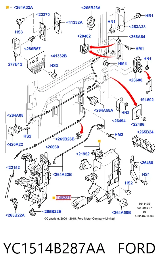Cerradura de puerta lateral corrediza derecha YC1514B287AA Ford