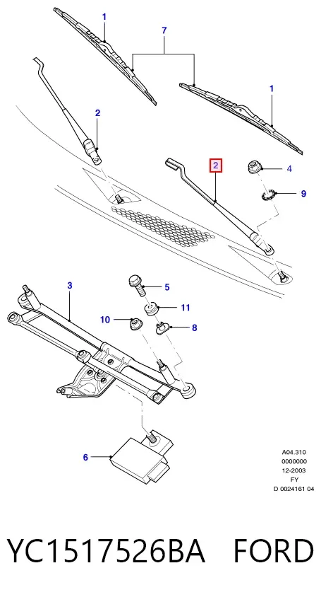 Brazo del limpiaparabrisas YC1517526BA Ford