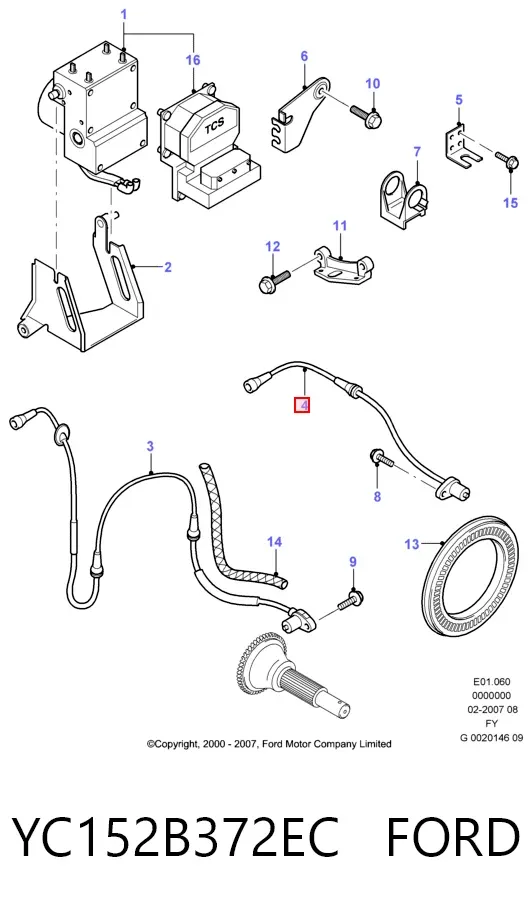 Sensor ABS trasero izquierdo YC152B372EC Ford