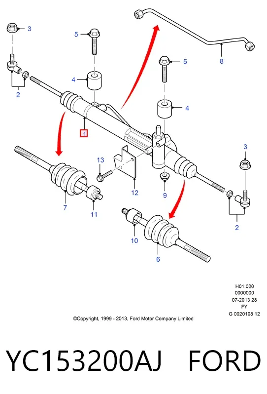 Cremallera de dirección YC153200AJ Ford