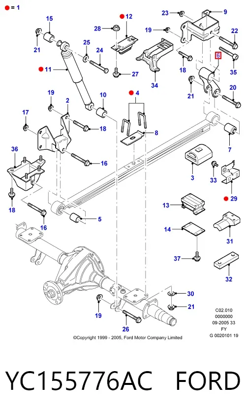 Gemela de ballesta trasera YC155776AC Ford