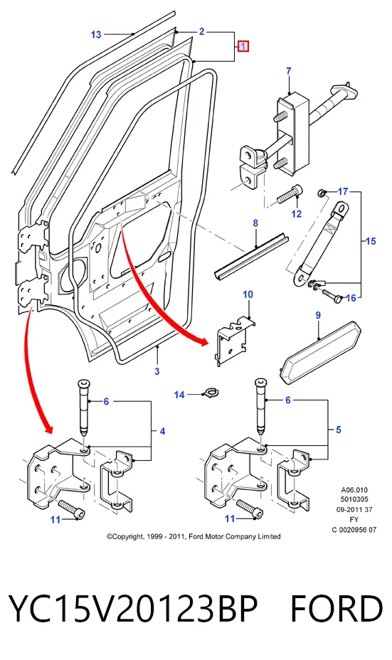 Puerta delantera izquierda YC15V20123BP Ford