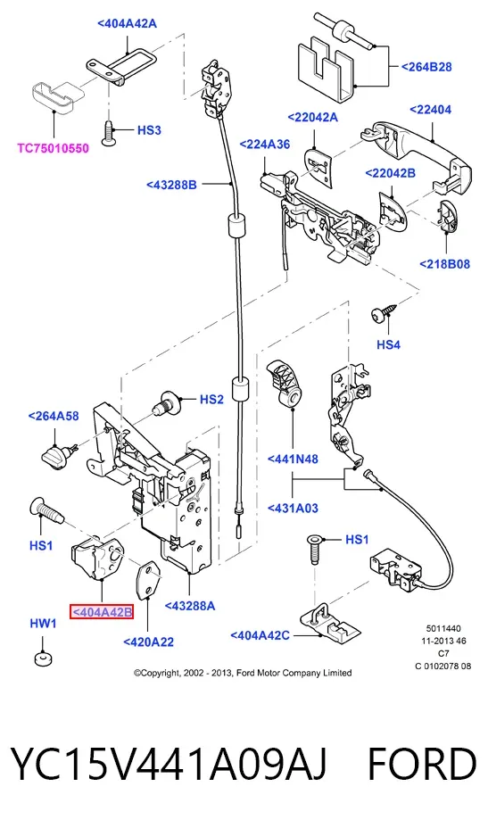 Pieza de enganche del pestillo de la puerta trasera YC15V441A09AJ Ford