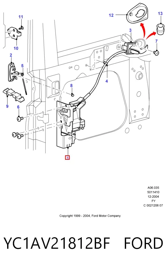 Cerradura de puerta delantera derecha YC1AV21812BF Ford
