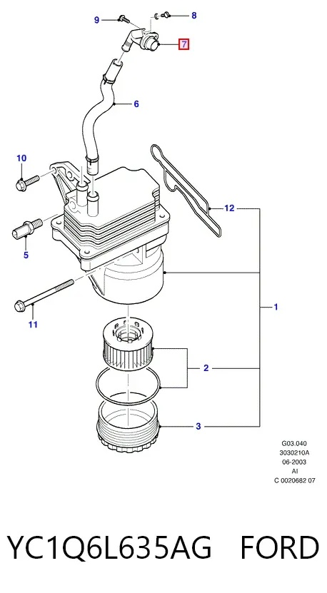 Termostato del sistema de lubricación del motor YC1Q6L635AG Ford