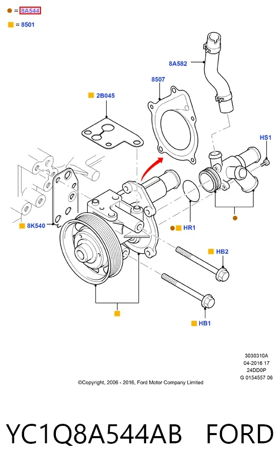 Brida del sistema de refrigeración (triple unión) YC1Q8A544AB Ford
