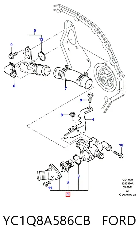 Caja de termostato YC1Q8A586CB Ford