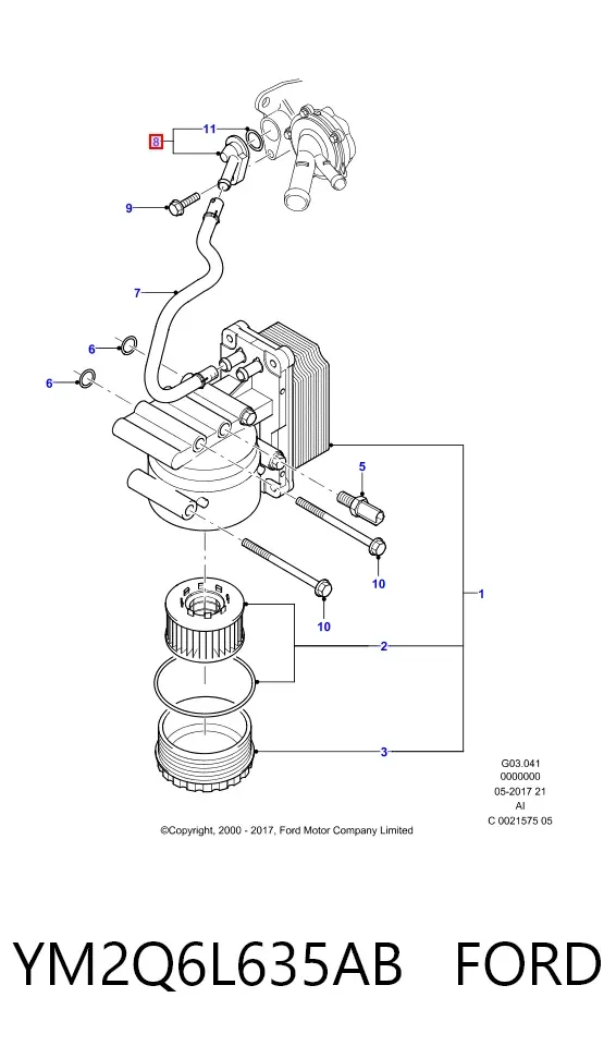 Termostato del sistema de lubricación del motor YM2Q6L635AB Ford