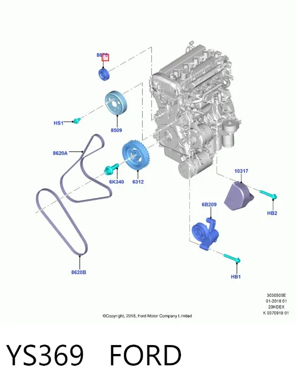 Polea inversión / guía, correa poli V YS369 Ford