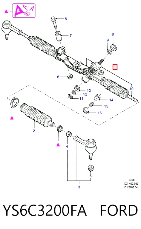 Cremallera de dirección YS6C3200FA Ford