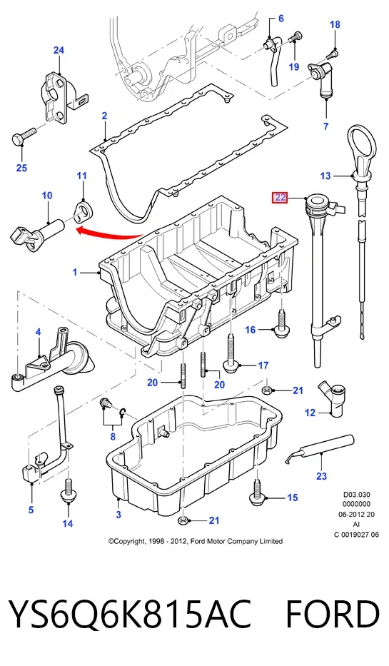 Guía de la varilla de nivel de aceite del motor YS6Q6K815AC Ford