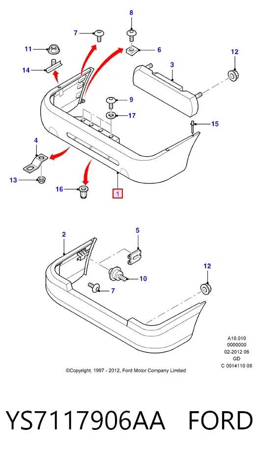 Parachoques trasero YS7117906AA Ford