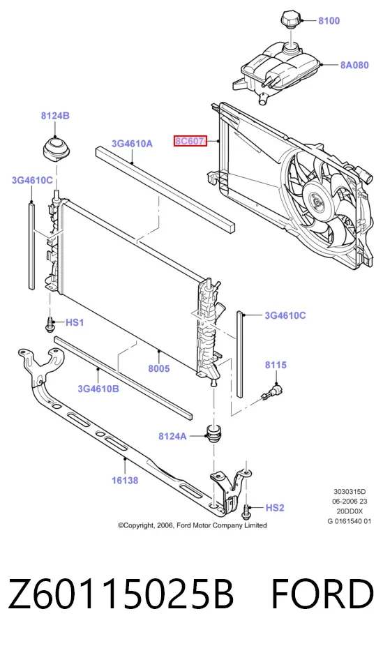 Ventilador de radiador Z60115025B Ford