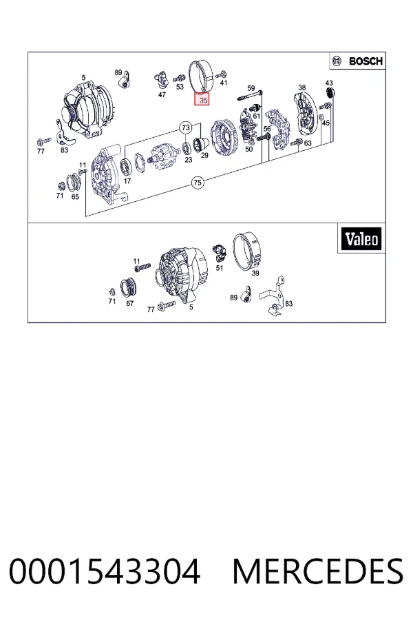 Tapa trasera del alternador 0001543304 Mercedes