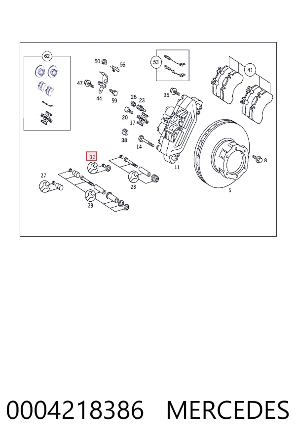Guía de la pinza de freno delantera 0004218386 Mercedes