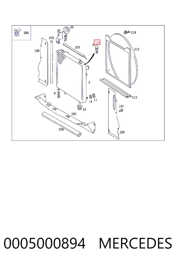 Racor de retorno del radiador 0005000894 Mercedes