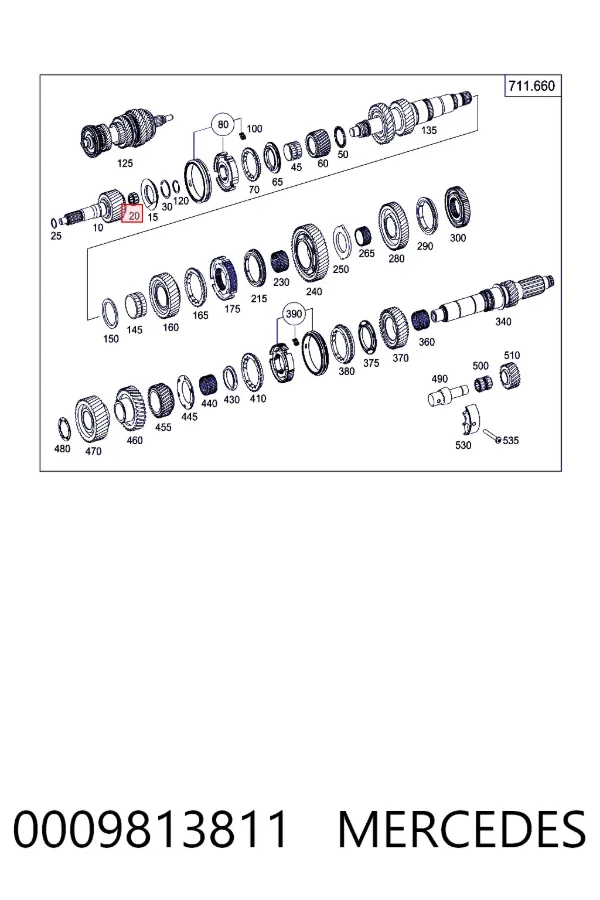 Cojinete del eje secundario de la caja de cambios 0009813811 Mercedes