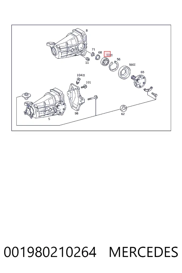 Cojinete del diferencial del eje trasero 001980210264 Mercedes