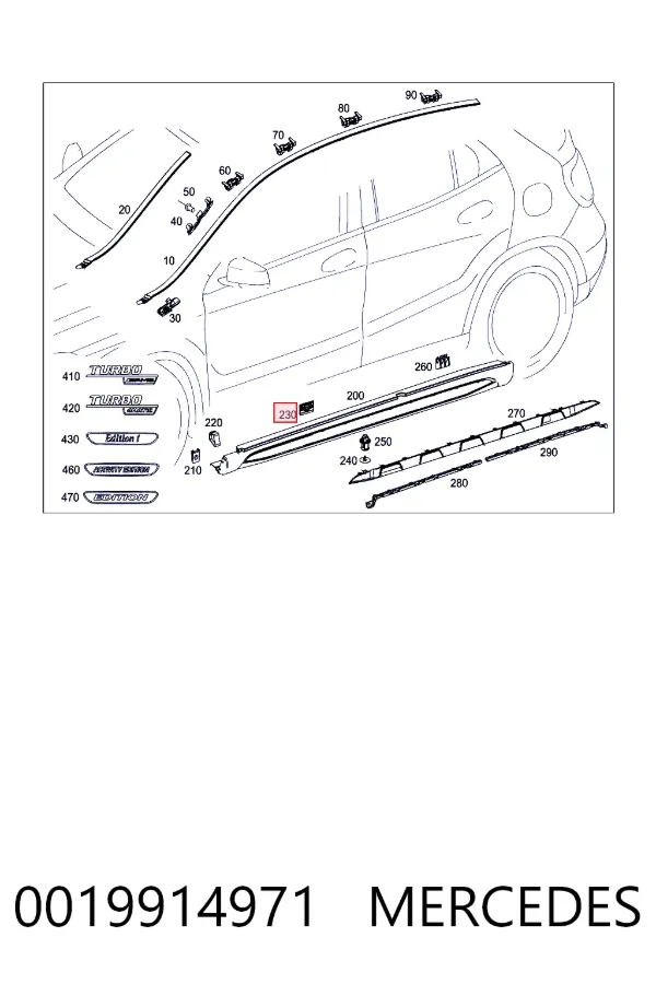 Clip de sujeción de moldura de estribo 0019914971 Mercedes