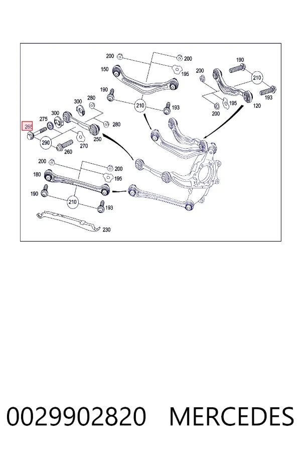 Perno interior del brazo de caída trasero 0029902820 Mercedes