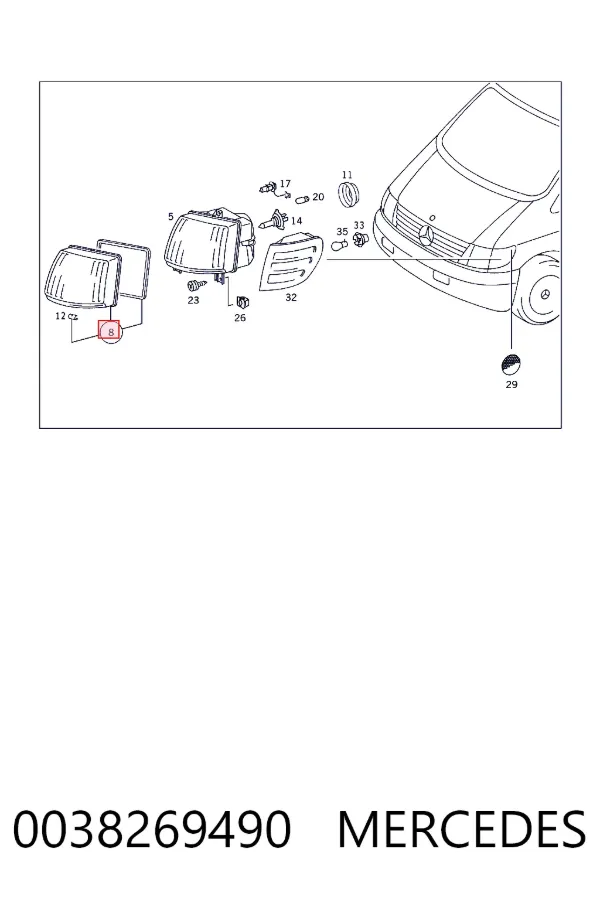 Cristal de faro derecho 0038269490 Mercedes