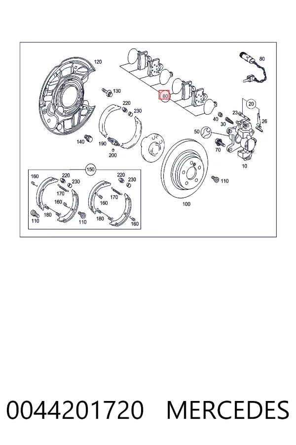 Pastillas de freno traseras 0044201720 Mercedes