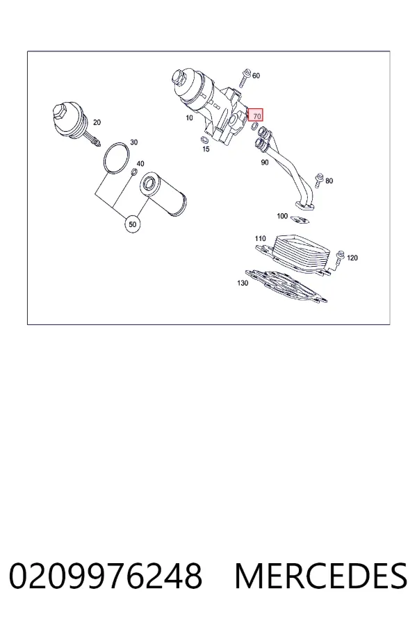 Anillo de sellado entre la carcasa del filtro de aceite y el intercambiador de calor 0209976248 Mercedes