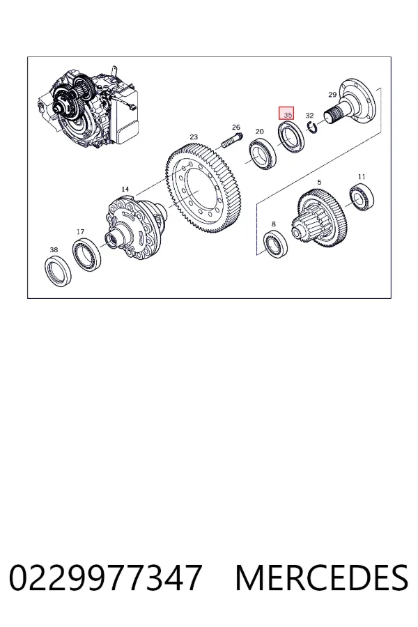 Retén del semieje delantero izquierdo 0229977347 Mercedes