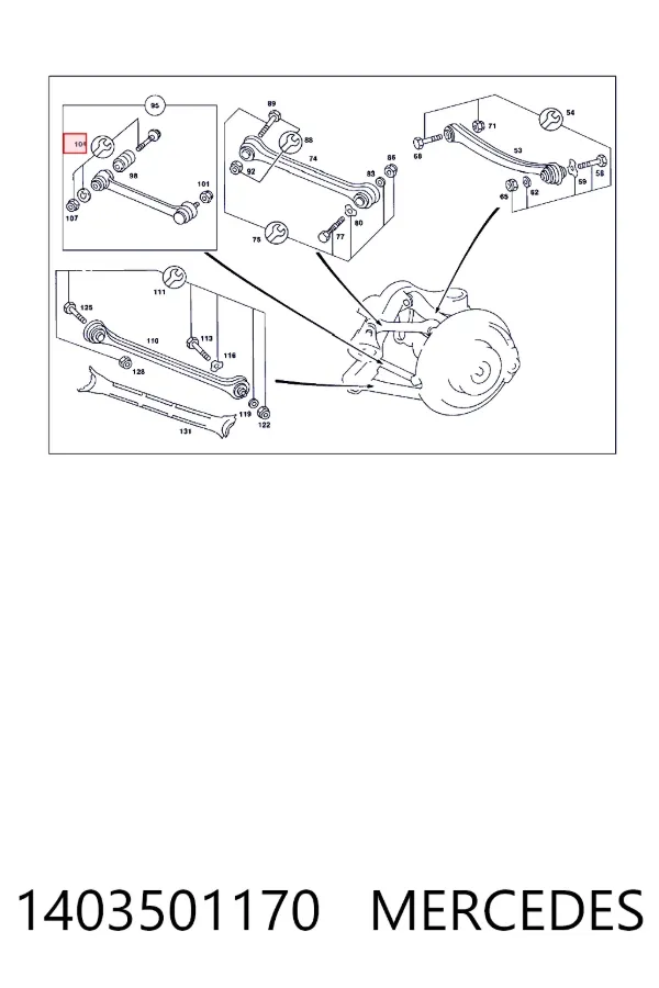 Perno interior del brazo de caída trasero 1403501170 Mercedes