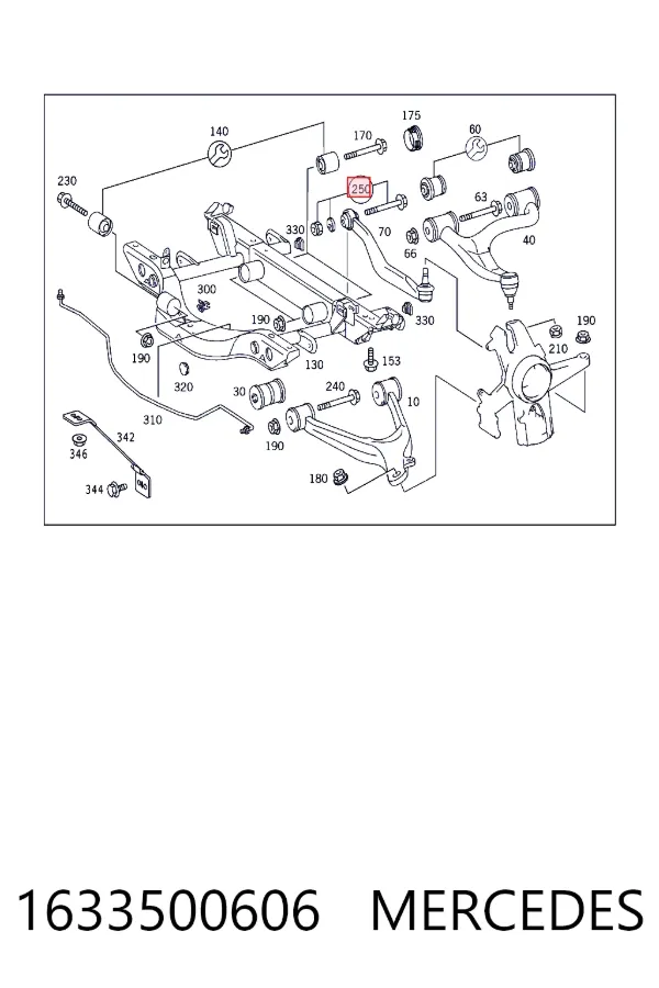 Perno interior del brazo de caída trasero 1633500606 Mercedes
