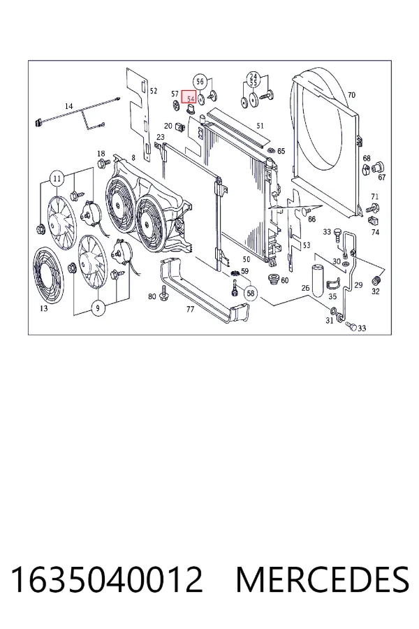 Soporte superior de radiador 1635040012 Mercedes