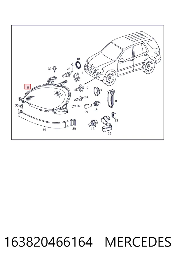 Faro derecho 163820466164 Mercedes
