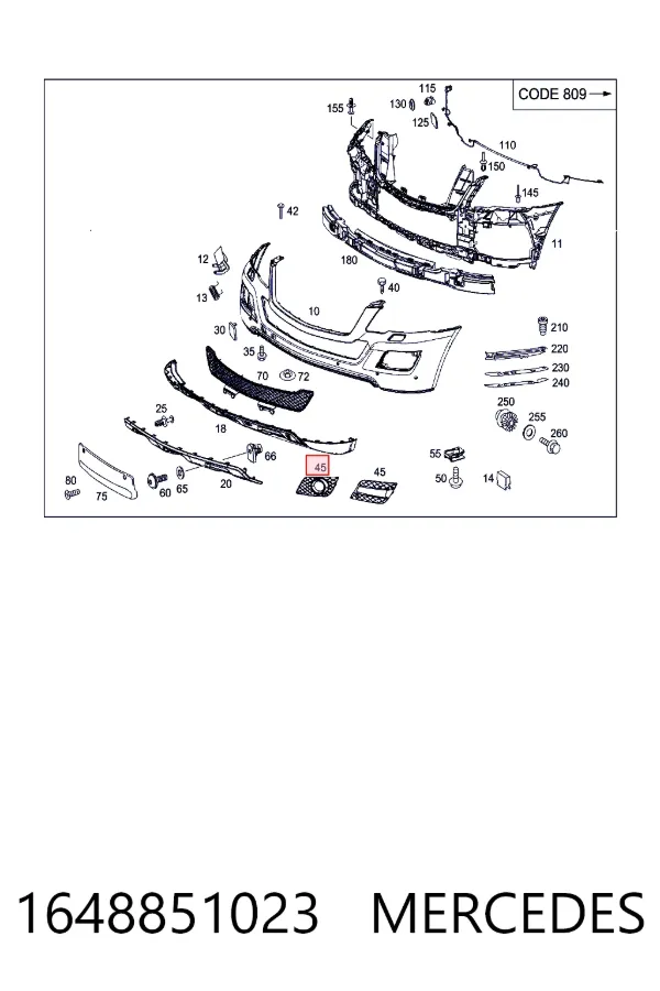 Embellecedor de faro antiniebla derecho 1648851023 Mercedes