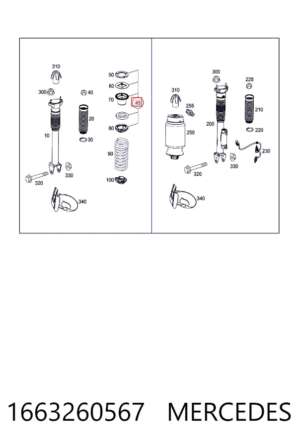 Aislador de resorte trasero superior 1663260567 Mercedes