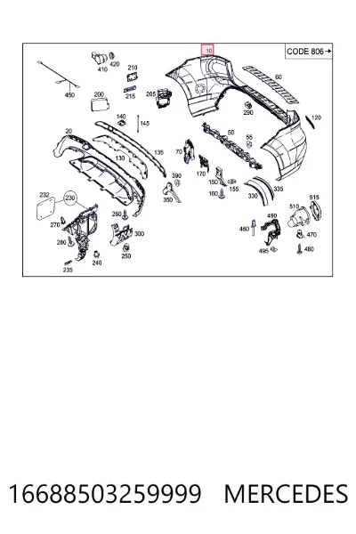 Parachoques trasero, parte superior MERCEDES 16688503259999