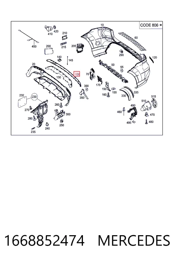 Protector parachoques trasero 1668852474 Mercedes