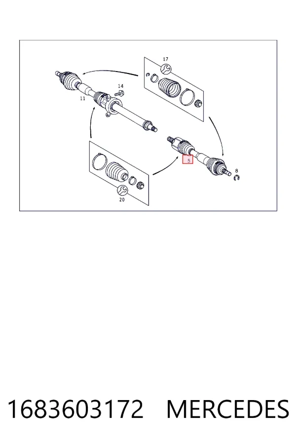 Semieje delantero izquierdo 1683603172 Mercedes
