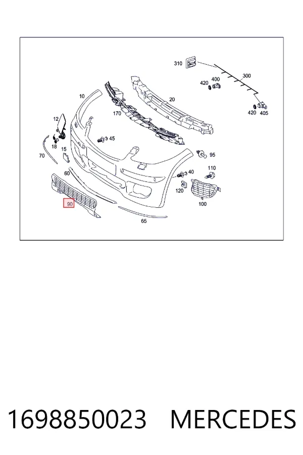 Rejilla central del parachoques delantero 1698850023 Mercedes