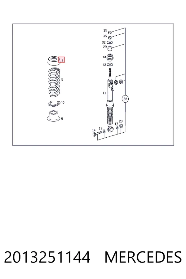 Aislador de resorte trasero superior 2013251144 Mercedes