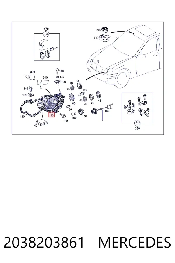 Faro derecho 2038203861 Mercedes