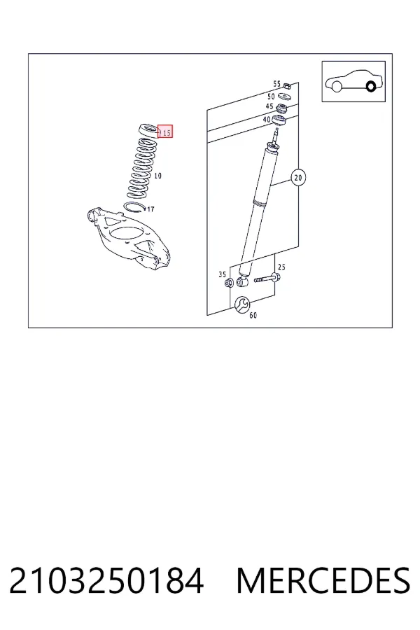 Aislador de resorte trasero superior 2103250184 Mercedes