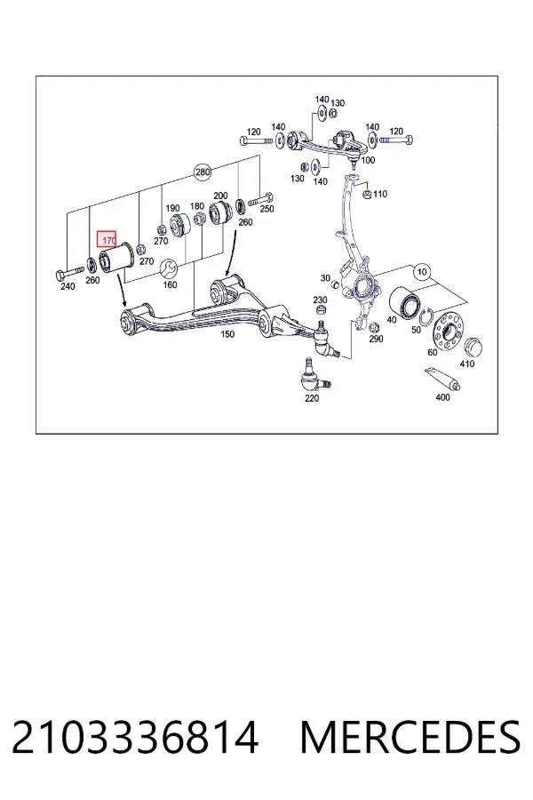 Silentblock del brazo de suspensión 2103336814 Mercedes