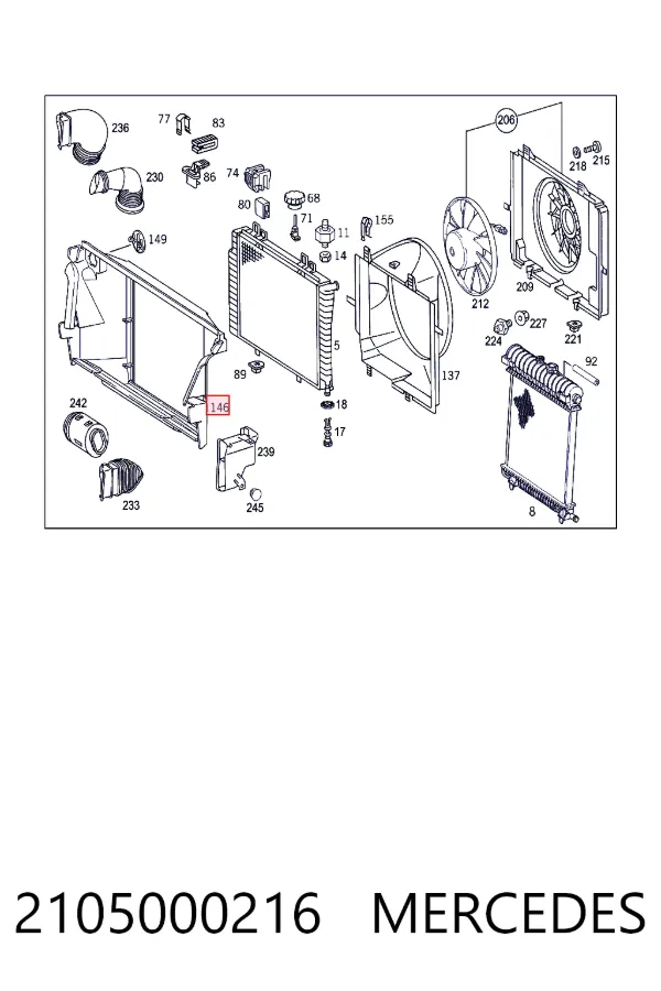 Deflector de aire del radiador 2105000216 Mercedes